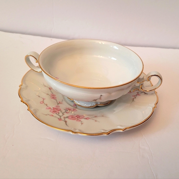 Vintage Hutschenreuther Footed Cream Soup Bowl With Handles & Saucer Set - Picture 1 of 6